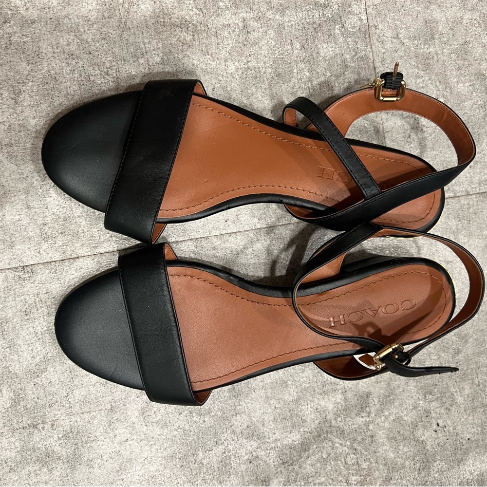 Coach Black Leather Open-Toe Ankle-Strap Sandals